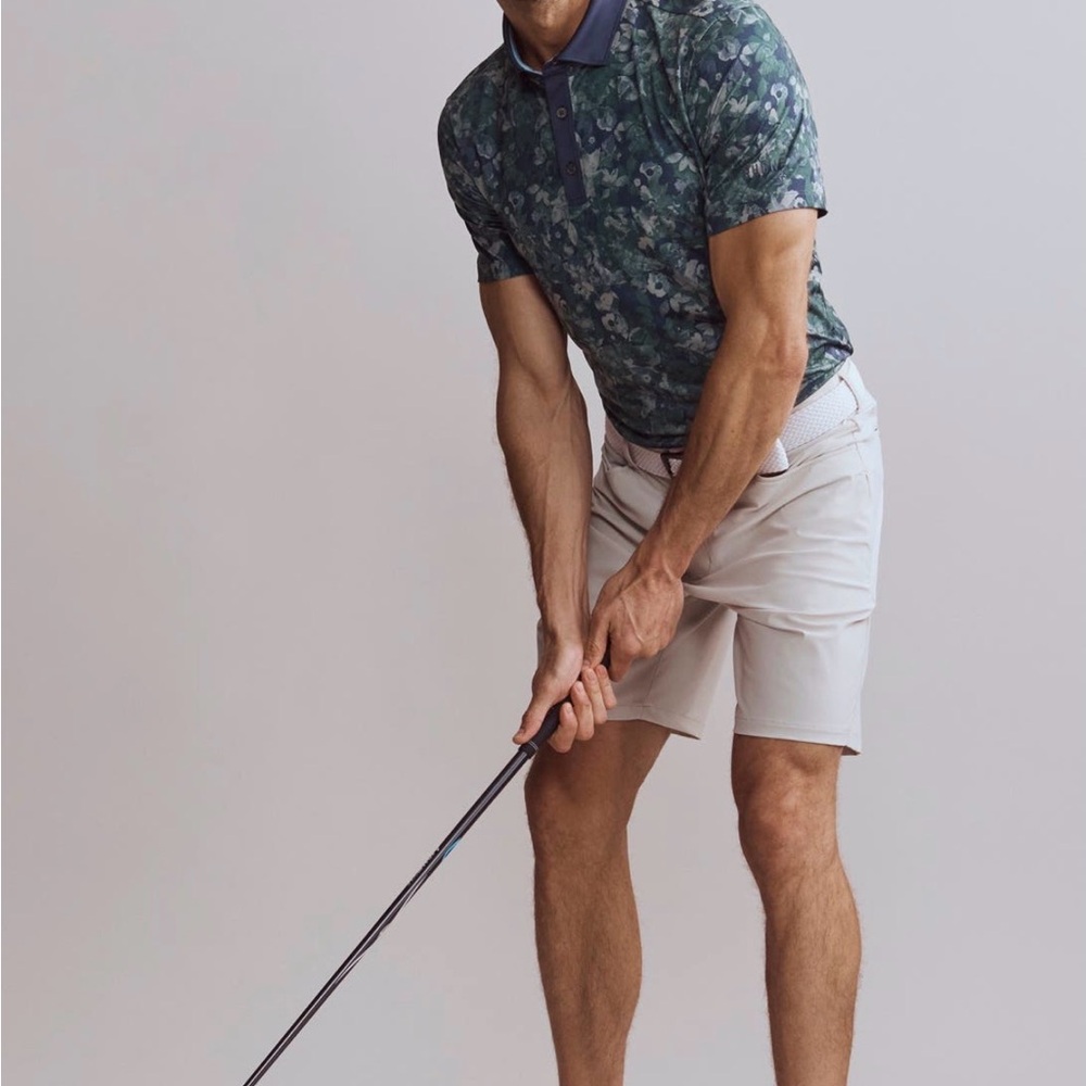 RHONE Navy and Green Patterned Polo Shirt - Picture 6 of 10